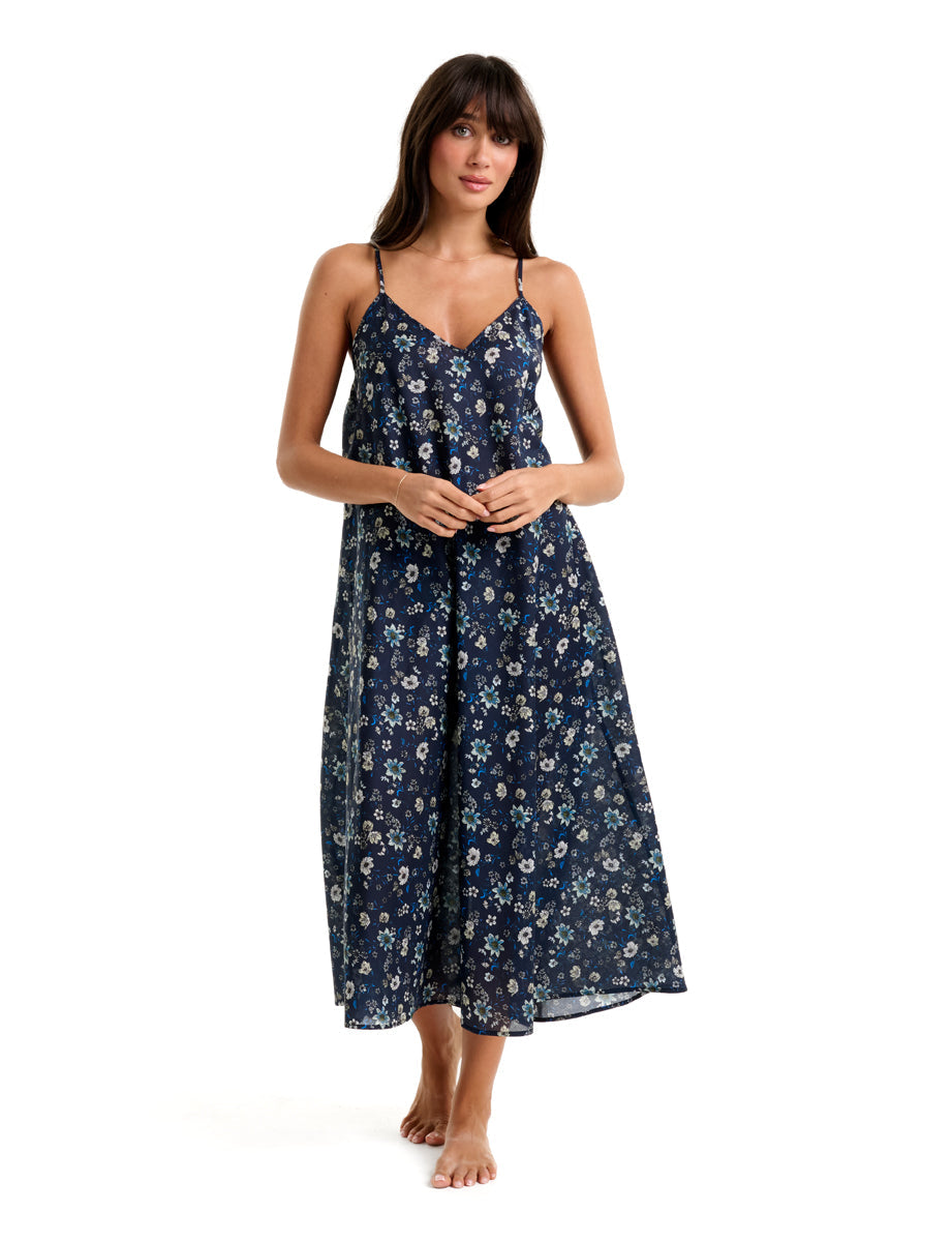 Pure Cotton Voile A-Line Long Nightie MoonLit Garden