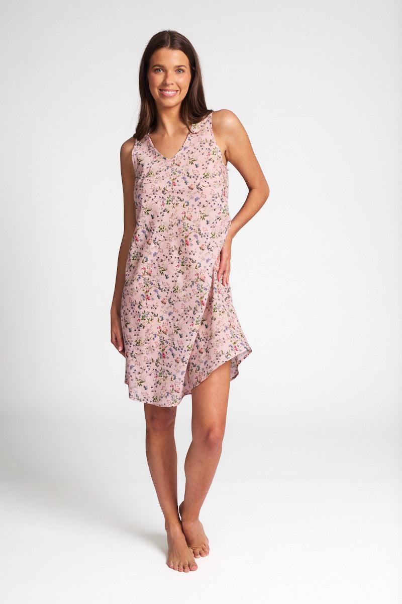 Pure Cotton Voile Short Tank Nightie Botanica Pink