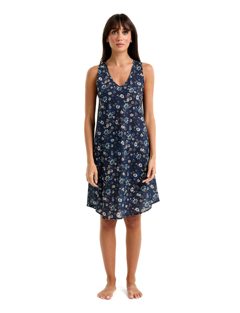 Pure Cotton Voile Short Tank Nightie MoonLit Garden