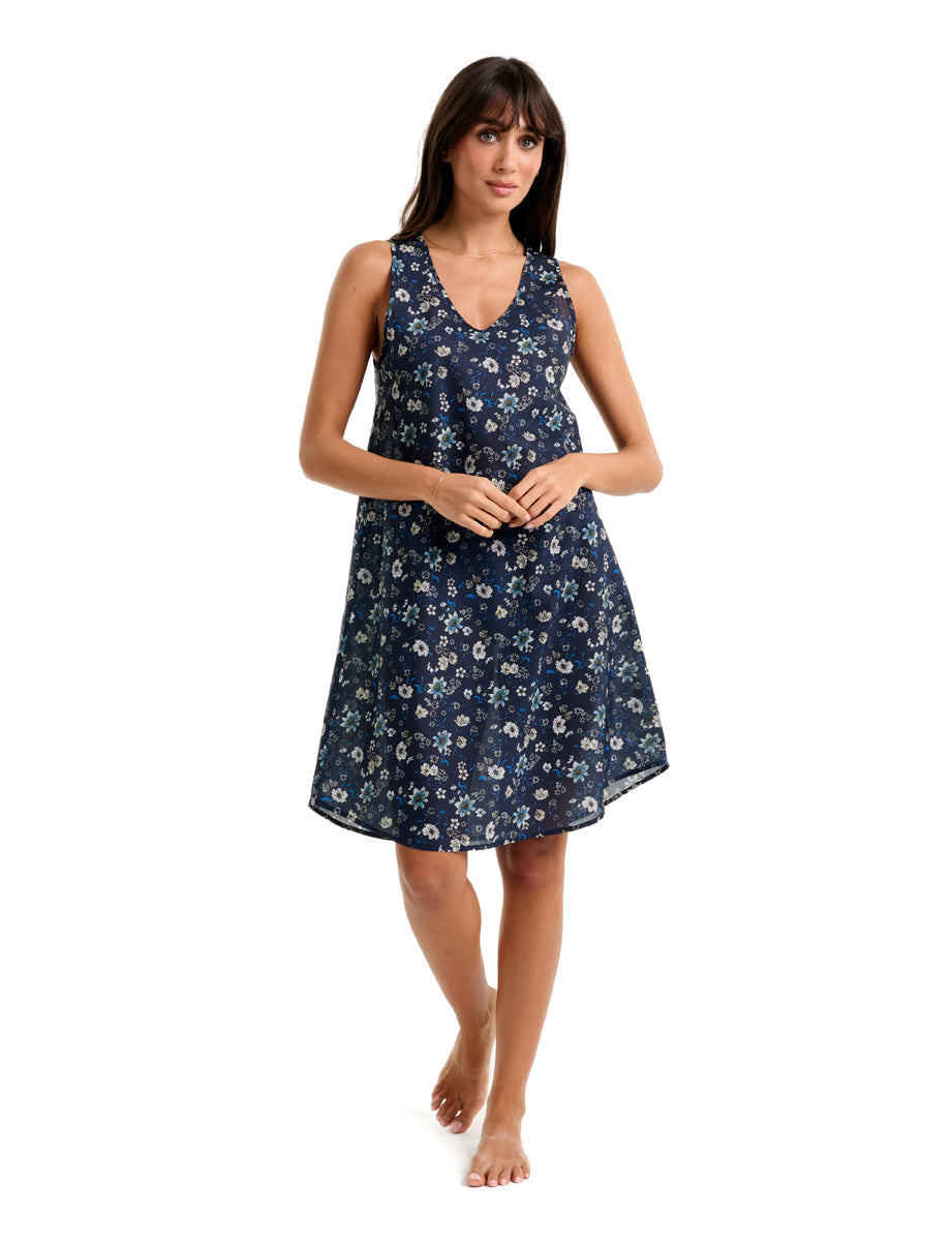 Pure Cotton Voile Short Tank Nightie MoonLit Garden