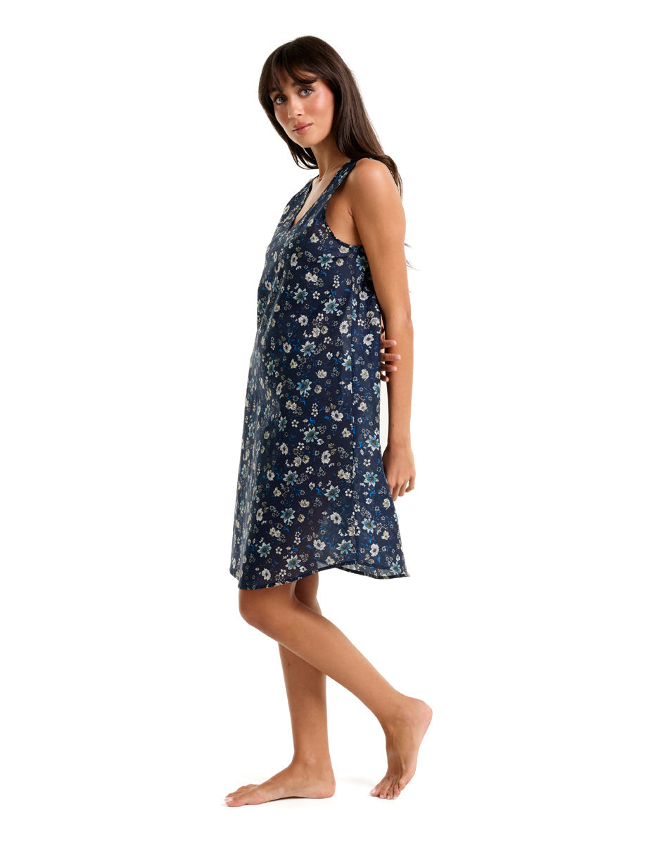 Pure Cotton Voile Short Tank Nightie MoonLit Garden