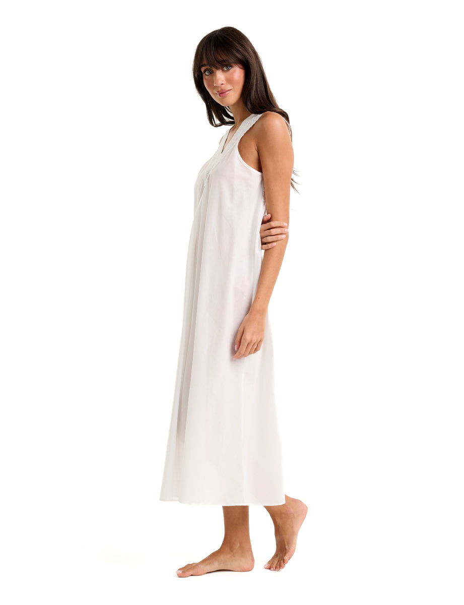 Pure Cotton Voile With Lace Straps White