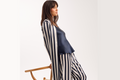 Navy Stripe Silk Long Robe