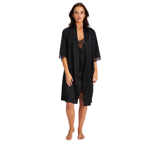 Silk & Lace Robe Black