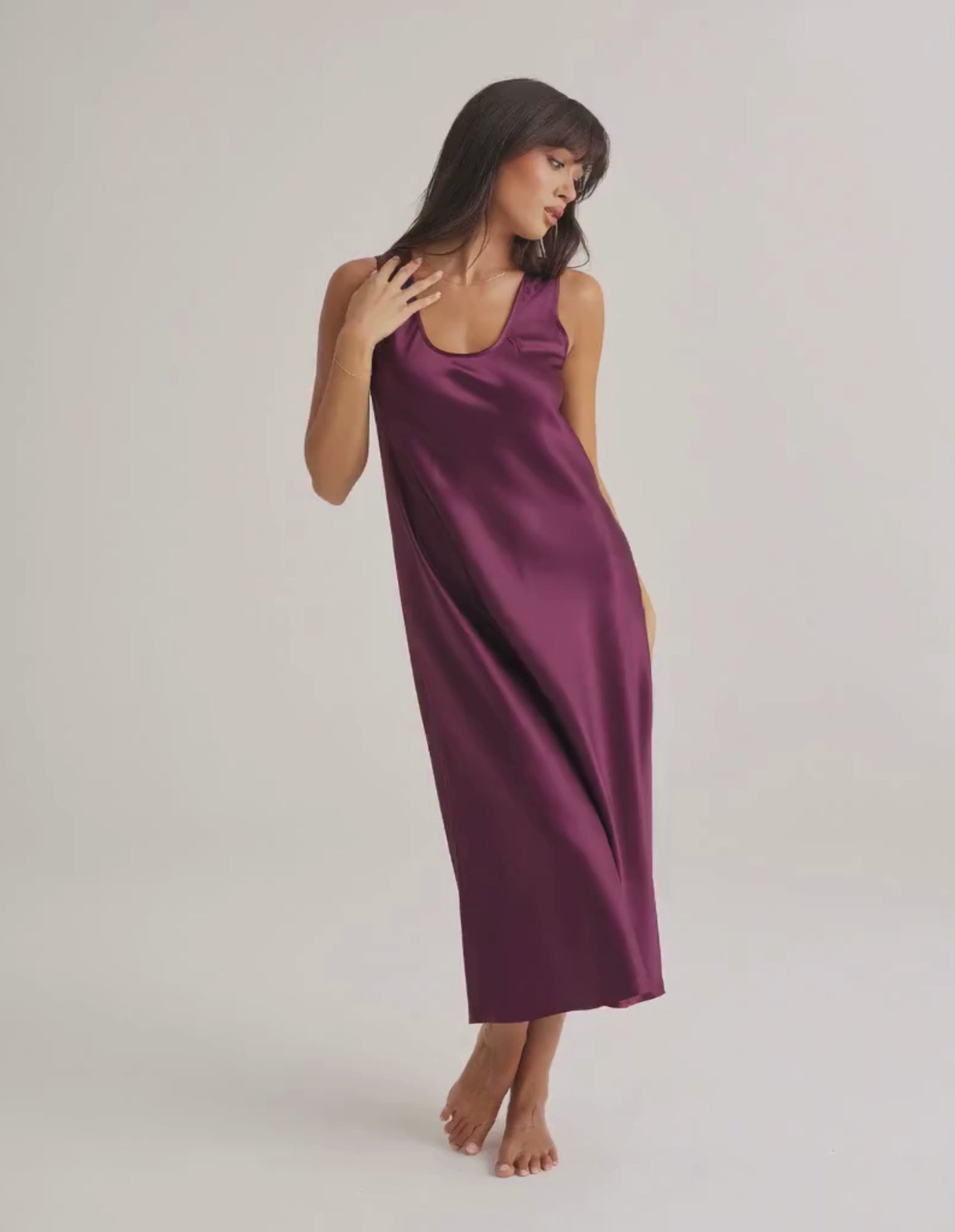 Mono Silk Long Nightdress Merlot