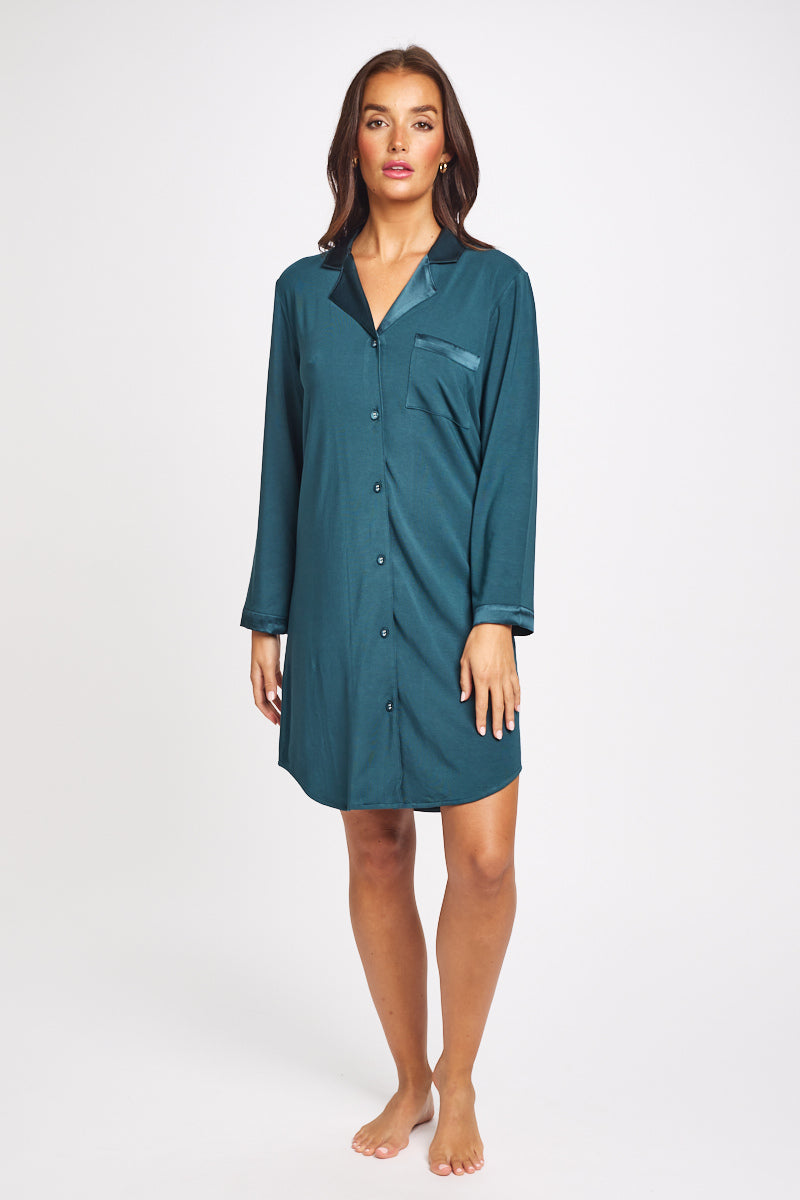 Silk Trim Premium Modal Nightie Deep Forest